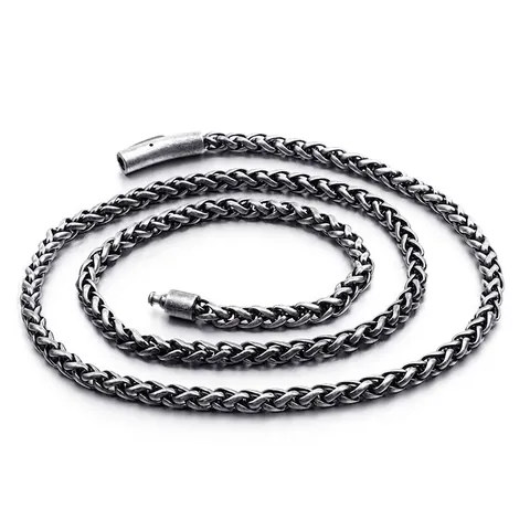 Men Chain Necklace Stainless Steel Woven Braid Wheat Link Retro Vintage Silver Color Punk Hip Hop Jewelry