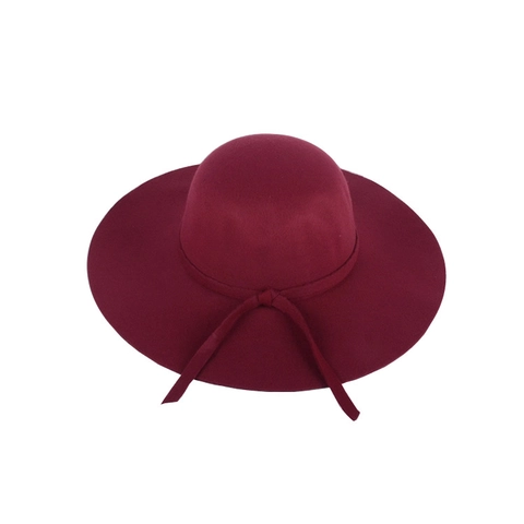 Elegant Women Wide Brim Wool Felt Fedora Hat Vintage Solid Color Warm Winter Bucket Hat With Bow Ribbon Decoration