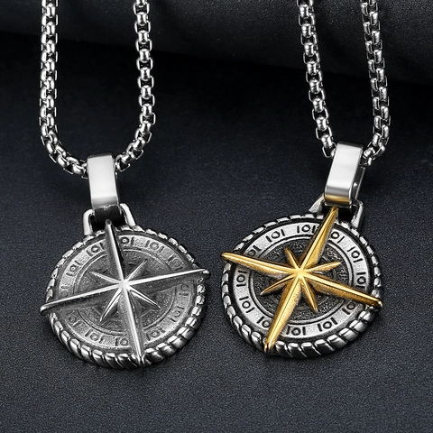 Vintage Edelstahl Nautischer Kompass Anhänger Halskette Für Herren Personalisiert Rund Kompass Medaillon Retro Schmuck Geschenk