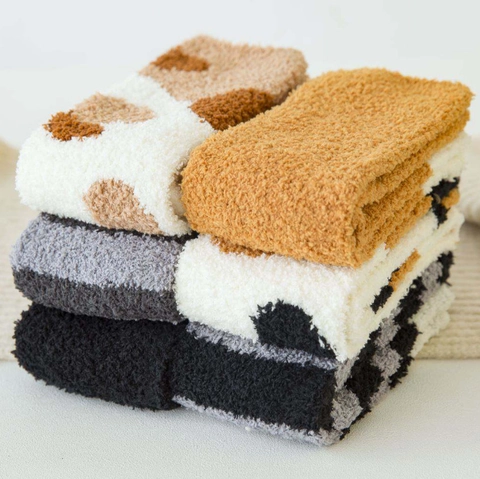 Chaussettes Pelucheuses Patte De Chat Polaire Corail Chaud Épais Mi-Mollet Maison Intérieur Sommeil Adultes Douillet