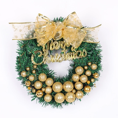 Ghirlanda Di Natale Con Palline Glitterate Aghi Di Pino Grande Fiocco E Segno Merry Christmas Decorazione Parete Porta