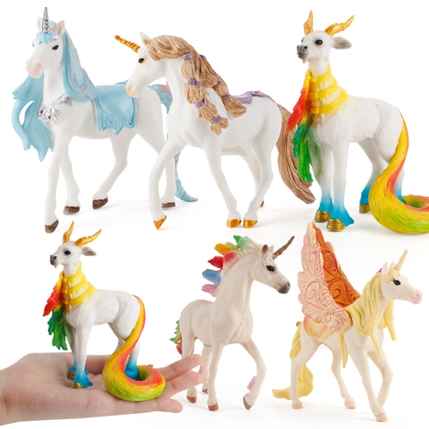 Mythical Unicorn Pegasus Animal Model Toy PVC Rainbow Horse Fairy Sheep Figurine Desktop Ornament For Kids Gift