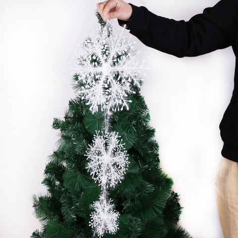 White Snowflake Hanging Ornaments Plastic Glitter Tinsel Three Dimensional For Christmas Tree Holiday Party Window Decoration