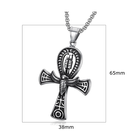Collana Con Croce Ankh Antico Egitto Acciaio Inossidabile Chiave Della Vita Ciondolo Scarabeo Geroglifici Gioielli Vintage