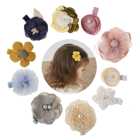 Handmade Flower Hair Clips Multicolored Fabric Chiffon Lace Artificial Pearl Rhinestone Duckbill Hairpins For Toddler Girls Baby Cute