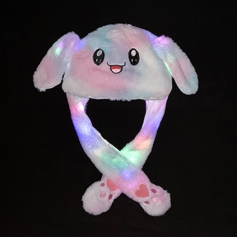 Plush Animal Hat Moving Ears LED Glowing Interactive Cartoon Rabbit Party Costume For Kids Adults