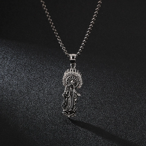 Virgin Mary Pendant Religious Vintage Stainless Steel Rhinestone Charm Jewelry Accessory Retro Fashion For Women Men