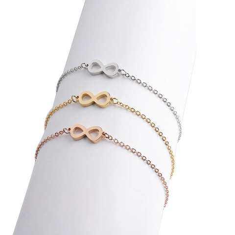 Pulsera Símbolo Infinito Pulido Espejo En Acero Inoxidable Chapado En Oro 18K Cadena Ajustable Joyería Eterna Para Mujeres Hombres Minimalista