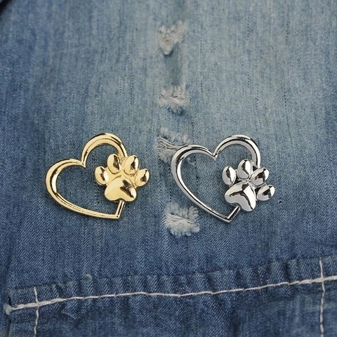 Broche En Forma De Corazón Huella De Pata Aleación Hueca Huella De Animal Alfiler De Solapa Para Amantes De Las Mascotas Joyería
