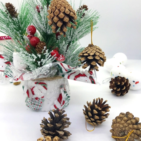 Ornamenti Di Pigne Naturali Per Albero Di Natale Con Cordini Dorati Innevati Decorazione Festiva Dettagli Per Ghirlande DIY