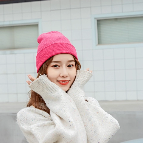 Solid Color Knitted Beanie Hat Polyester Cuffed Warm Winter Outdoor Daily Stretchy Unisex