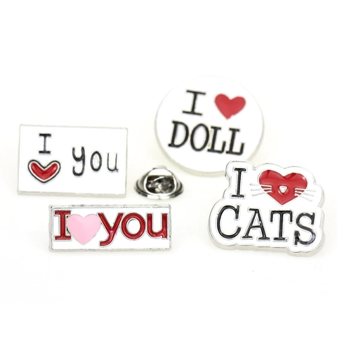 Süße Cartoon Emaille Pin Brosche Set I Love You Herz Katze Abzeichen Für Kleidung Tasche Dekor Zinklegierung Schmuck Geschenk