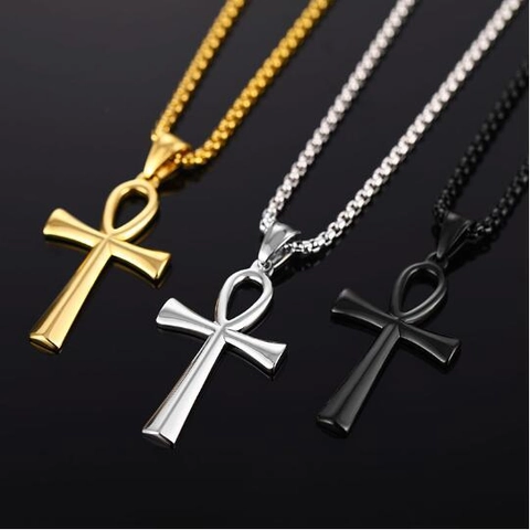 Vintage Egyptische Ankh Kruis Hanger Ketting Legering Gepolijst Metaal Sleutel Van Het Leven Hanger Met Ketting Mannen Vrouwen