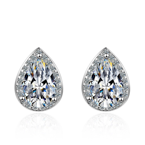 Eleganti Orecchini a Bottone in Zirconia a Goccia d'Acqua per Donna Rame Argentato Cristallo Halo Orecchini Gioielli di Moda