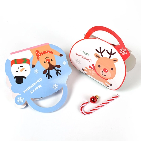 Caja De Regalo De Navidad Cartón Embalaje Portátil Patrón De Reno Muñeco De Nieve Favor De Fiesta Festiva Diseño De Dibujos Animados