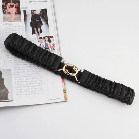 Dames Elastische Taille Riem Geplisseerd PU Leer Accordeon Stretch Tailleband Gouden Dubbele Ring Gesp Voor Jurken