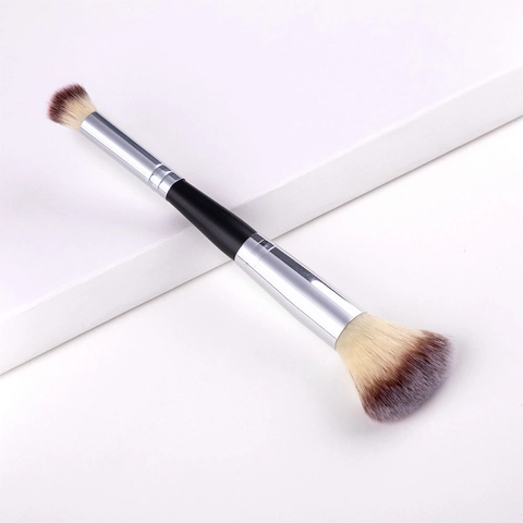 Pennello Trucco Doppia Punta Fibra Sintetica Manico In Legno Portatile Versatile Morbido Per Cipria Ombretto Sfumature