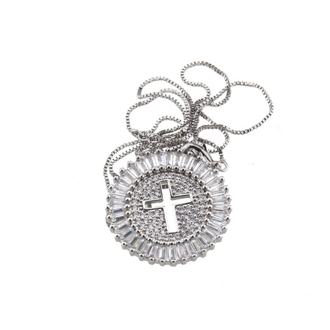 Collana Con Pendente A Croce Rame Zircone Tondo Cavo Placcato Oro Gioielli Religiosi Hip Hop Per Donna