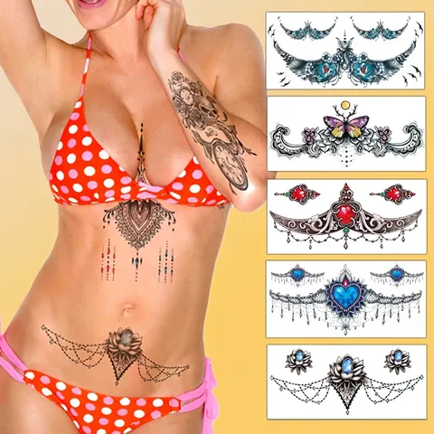 Adesivi Per Tatuaggi Temporanei Impermeabili Body Art Mandala Rosa Farfalla Sexy Decorativo Per Petto Vita