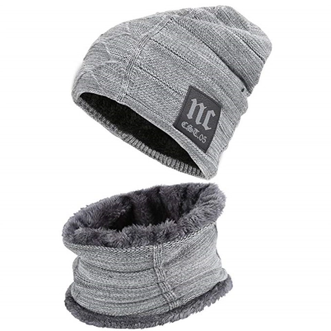 Winter Hat And Scarf Fleece Lined Knit Beanie And Neck Warmer For Men Women Outdoor Warm Windproof Slouchy Cap
