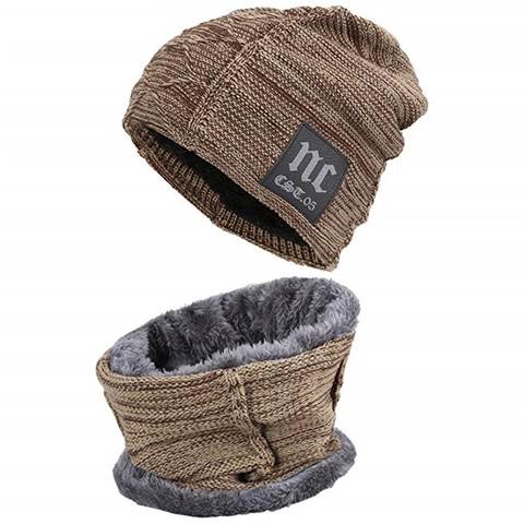 Winter Hat And Scarf Fleece Lined Knit Beanie And Neck Warmer For Men Women Outdoor Warm Windproof Slouchy Cap