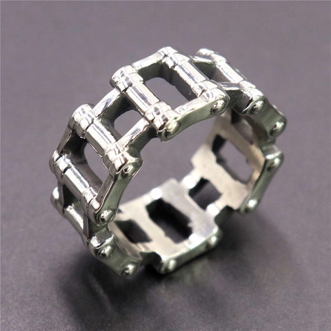 Motorcycle Bike Chain Link Ring Stainless Steel Retro Industrial Mechanical Punk Accessory For Men Women