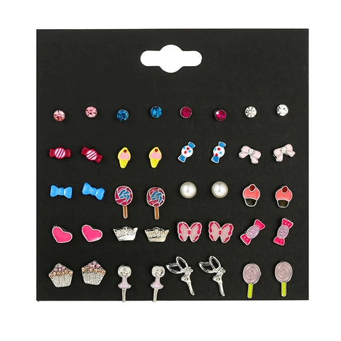 Orecchini A Lobo Cartone Animato Lega Smalto Strass Con Perno In Acciaio Caramelle Cuore Corona Forme Miste Per Ragazze