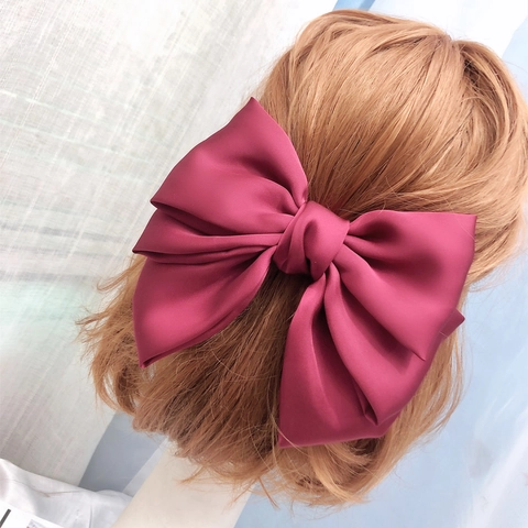 Übergroße Satin Schleife Haarklammer Französisch Retro Mehrlagig Stoff Feder Ente Schnabel Haarschmuck Für Damen