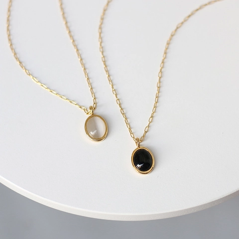 Oval Pendant Necklace With Cat Eye Glass And 18K Gold Plated 316L Stainless Steel Retro Vintage Jewelry For Women