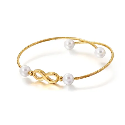 Brazalete Perlas Artificiales Infinito Cable Trenzado Acero Inoxidable Puño Abierto Ajustable Pulsera Joyería Regalo Mujer Elegante