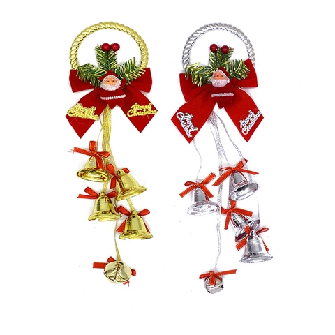Weihnachtsanhänger Weihnachtsmann Rote Samtschleife Mit Metallglocken Kiefernzweigen Für Feiertagsbaumdeko