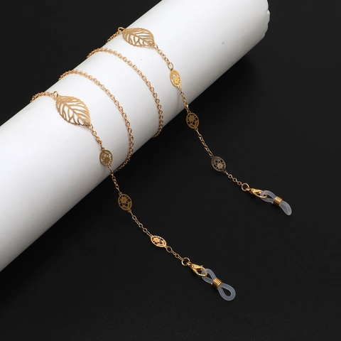 Hollow Leaf Metal Eyeglasses Chain Gold Sunglasses Lanyard Strap Anti-slip Adjustable Holder Retro Elegant