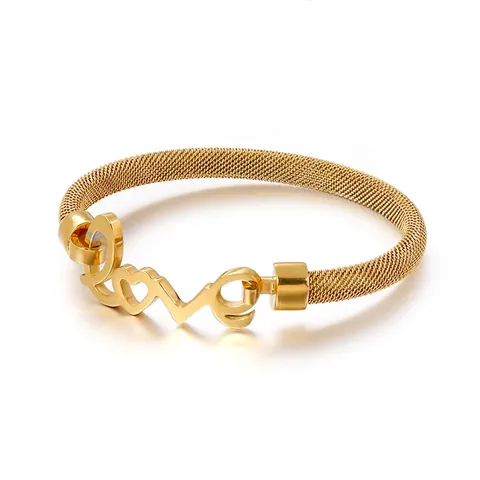 Bracciale A Maglia Milanese In Acciaio Inossidabile Scritta Love Cuore Gioielli Di Moda Per Donna Regalo San Valentino