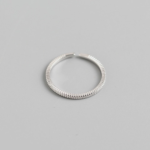 Minimalist 925 Sterling Silver Adjustable Open Ring For Women Fine Line Beaded Texture Elegant Jewelry