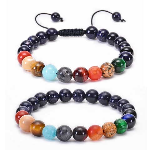Bracciale Di Perline In Pietra Naturale Pianeti Del Sistema Solare Intrecciato A Mano Regolabile Gioielli Galassia Universo Uomo Donna