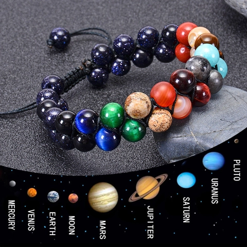 Solar System Planets Natural Stone Beaded Bracelet Handmade Braided Adjustable Universe Galaxy Jewelry For Men Women
