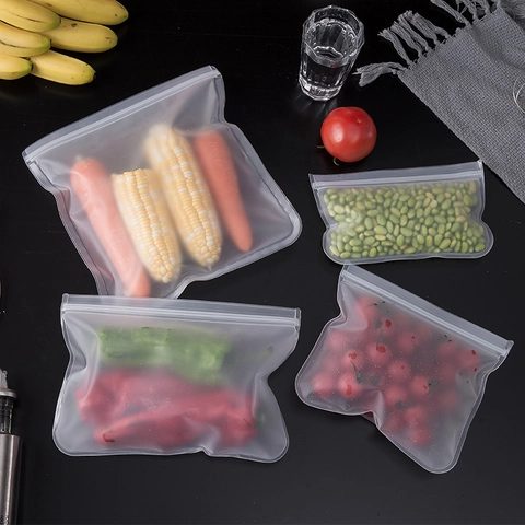 Reusable EVA Food Storage Bags Translucent Frosted Ziplock Fresh-keeping Bags For Fridge Kitchen Vegetables Fruits Snacks