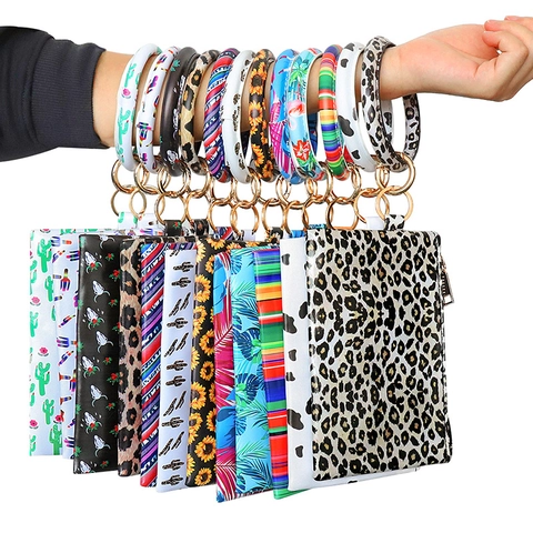 Portafoglio Da Polso Portachiavi Pelle PU Stampata Bracciale Rotondo Anello Portamonete Pochette Con Cerniera E Nappa