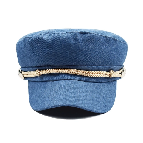 Gorra De Pana Para Mujer Sombrero Baker Boy Vintage Color Sólido Retro Octogonal Naval Con Cuerda Y Botón Metal