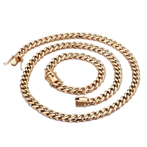 Collar Y Pulsera De Cadena Cubana Acero Inoxidable Con Circonita CZ Chapado En Oro Joyas Hip Hop Street Style Para Hombre