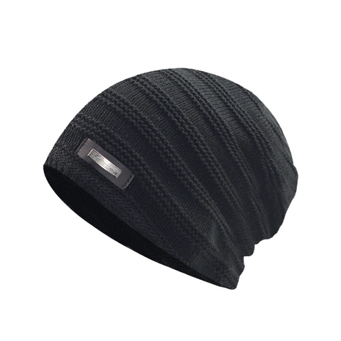 Berretto In Maglia Invernale Unisex Foderato In Pile Caldo A Coste Berretto Termico All'Aperto Con Distintivo In Metallo Uomo Donna