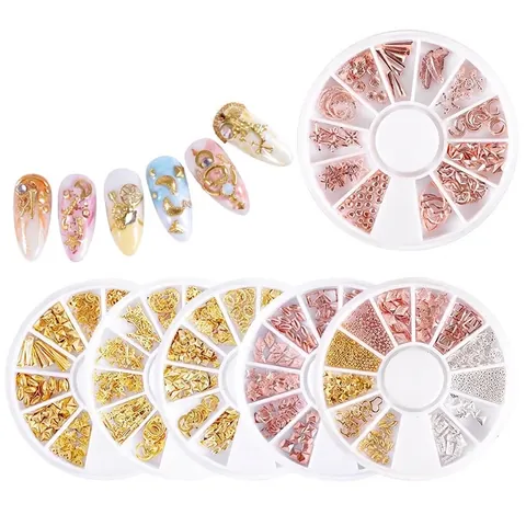 Decorazioni Unghie Borchie Metalliche Stelle Lune Lega Rivetti Manicure Scatola Rotante Stile Giapponese