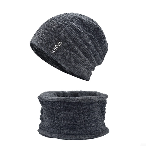 Chenille Knit Beanie And Neck Warmer Scarf Fleece Lined Thick Warm Winter Outdoor Sports Men Women