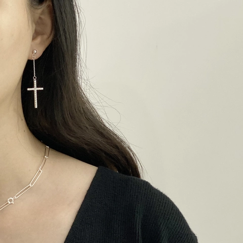 Orecchini Pendenti A Croce In Argento Sterling 925 Asimmetrici Con Zirconi Gioielli Minimalisti Regalo Per Donna