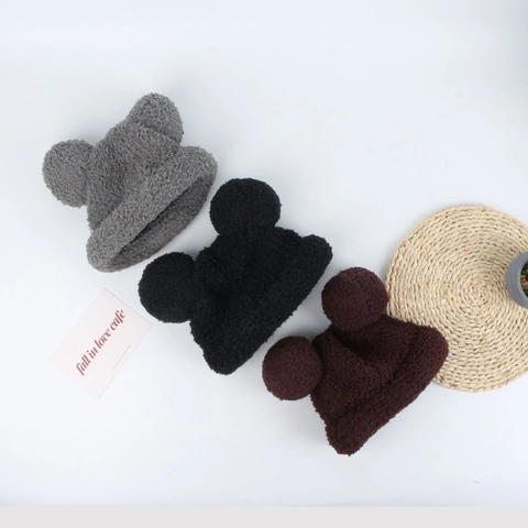 Kids Winter Hat Faux Lamb Wool Thick Warm Windproof Cute Cartoon Ears Round Top Beanie