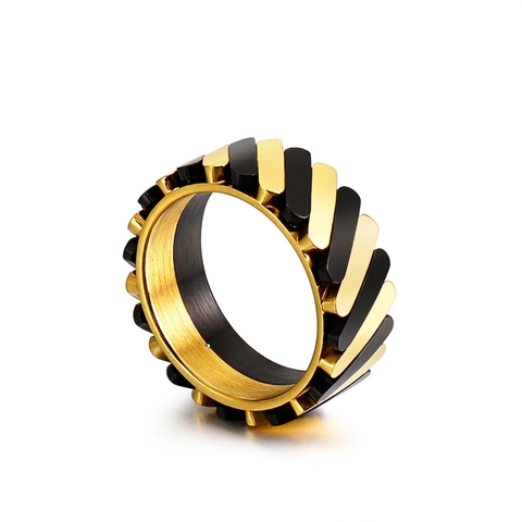 Industrial Gear Spinner Ring 316L Stainless Steel Rotatable Mechanical Wide Band Unisex Fashion Jewelry