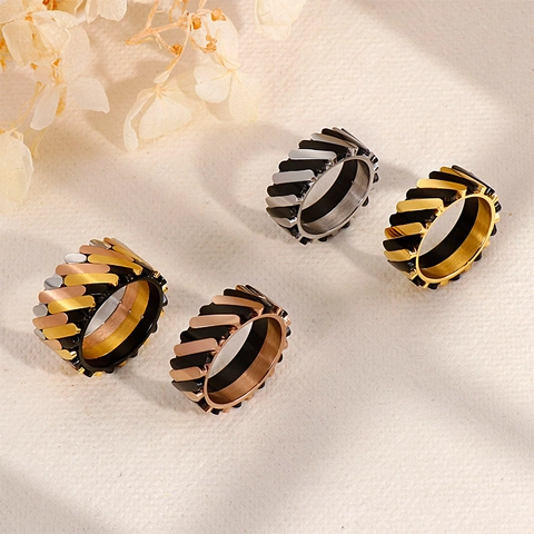 Industrial Gear Spinner Ring 316L Stainless Steel Rotatable Mechanical Wide Band Unisex Fashion Jewelry