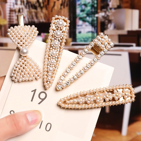 Hair Clips Artificial Pearl Rhinestone Alloy Elegant Side Duckbill Hairpins Vintage Korean Style Sweet Hair Accessories For Women