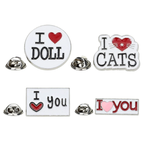Emaille Broches Pin Zinklegering Hart Letter I Love You Katten Pop Rugzak Decoratie Schattige Cartoon Sieraden