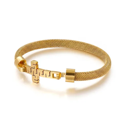 Bracelet En Maille Tissée Acier Inoxydable Fermoir Croix Style Punk Industriel Minimaliste Bijoux Unisexe